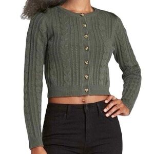 wild fable Olive Green Cropped Cable Knit Cardigan